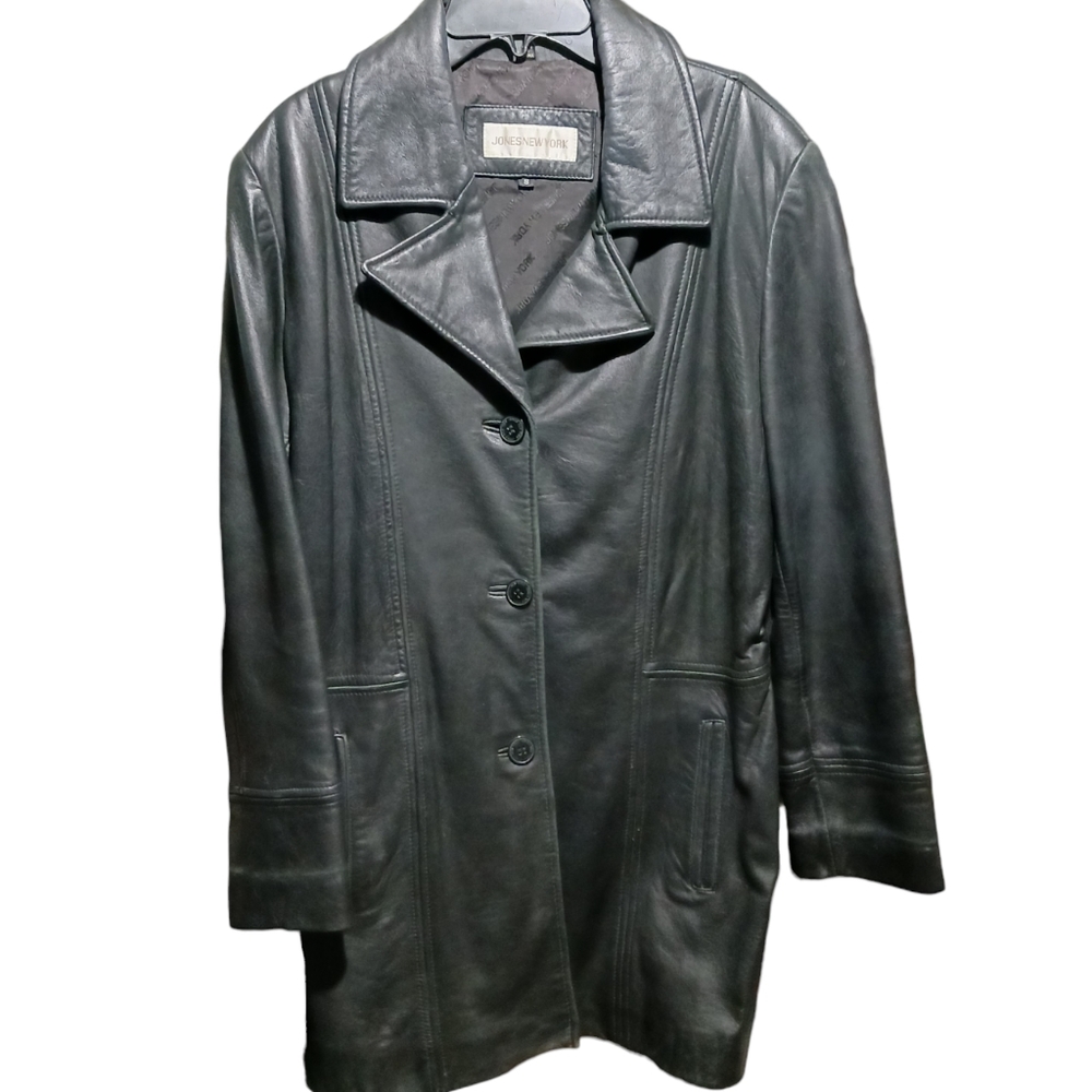 Jones New York Black Leather Womens Jacket Size Small
